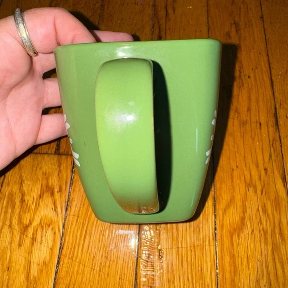 Starbucks 12oz Coffee Tea Cup Mug 2004 Green Snowflake Holiday Christmas Square - Picture 5 of 5